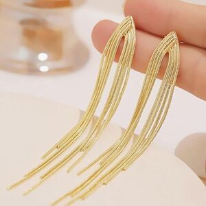 Hiatus | NWT Gold Haika Long Tassel Dangle Earrings Metal Chain